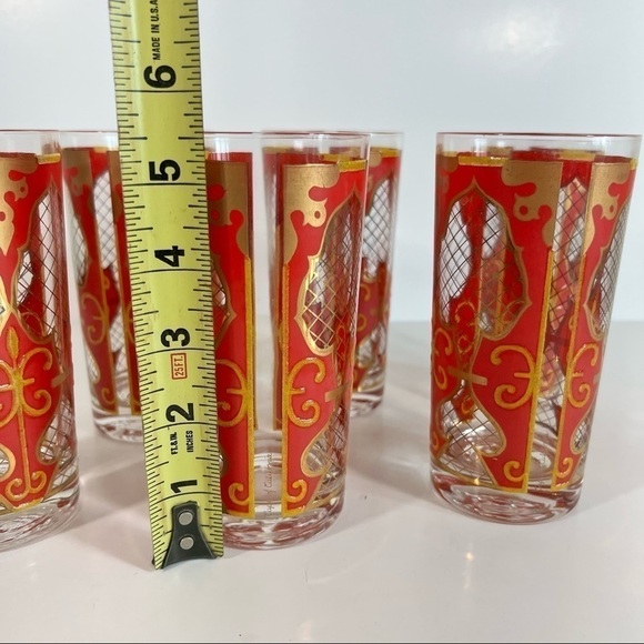 Vintage Mid Century Modern Red & Gold Capri Of California Drinking Glasses - Picture 9 of 10